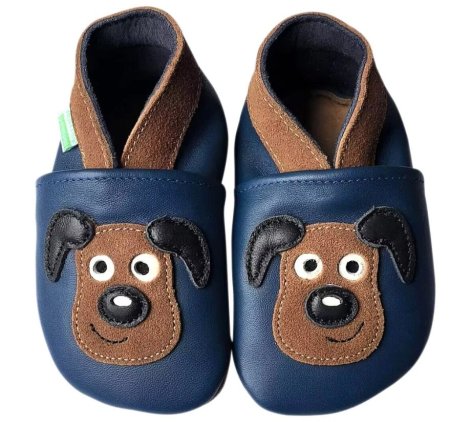 Hopi Hop capáčky kožené Barefoot Pejsek na modré