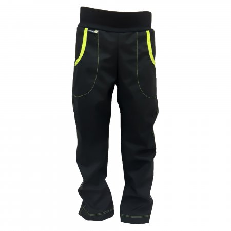 Dan-de-lion letní softshellové kalhoty černé, neonová pruženka